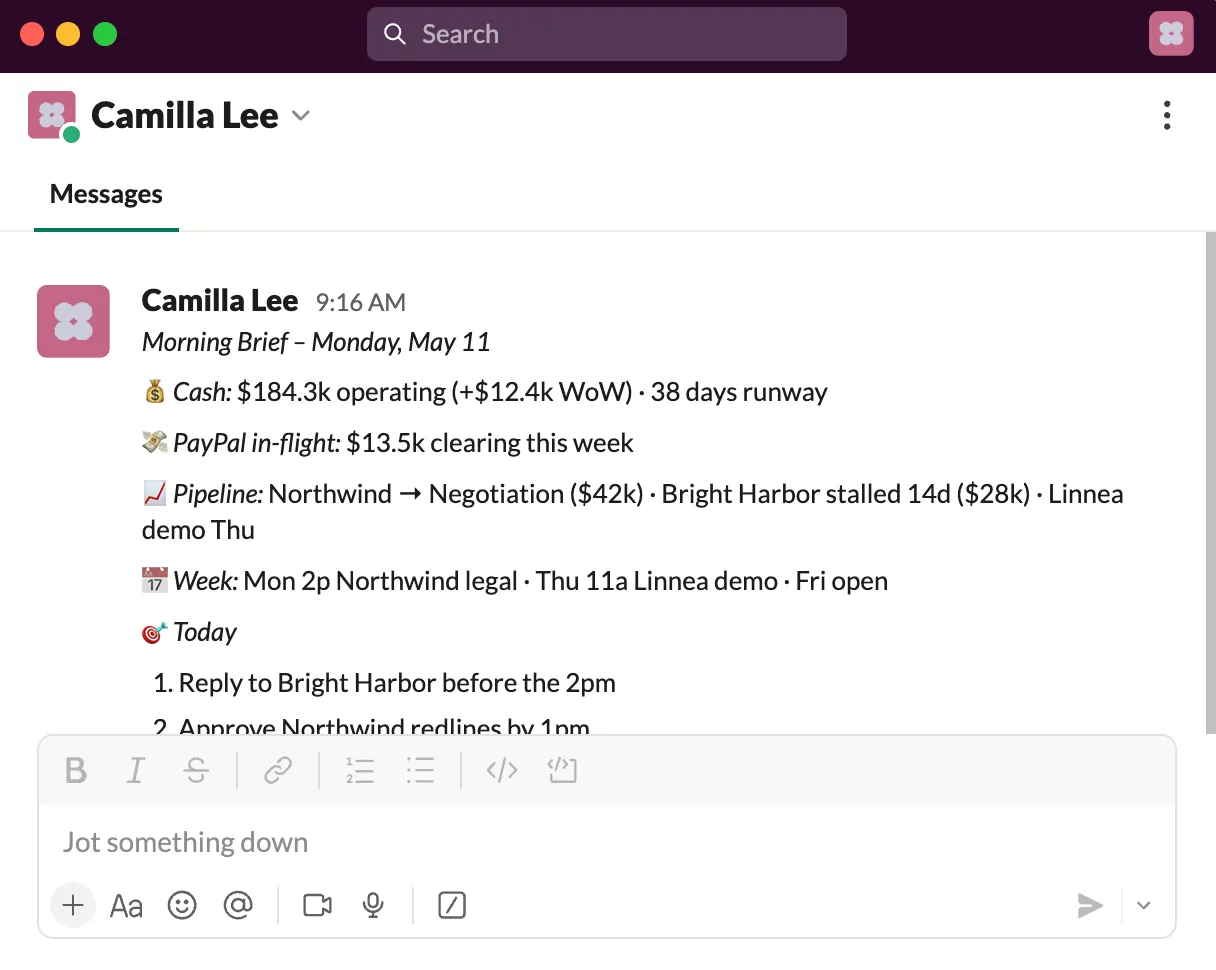 Example Claude morning brief style workflow output