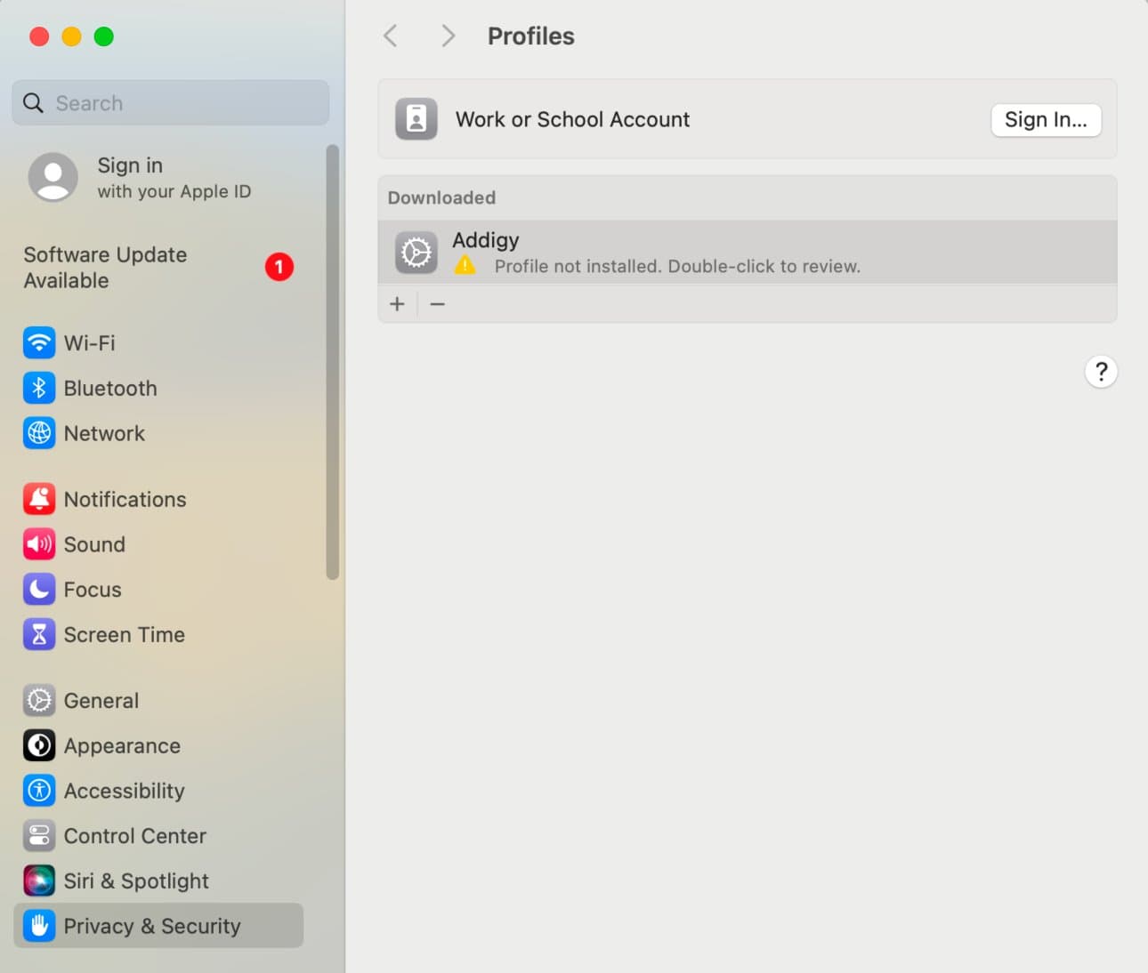 Device Management screen listing the BRITECITY Support profile ready to be enrolled